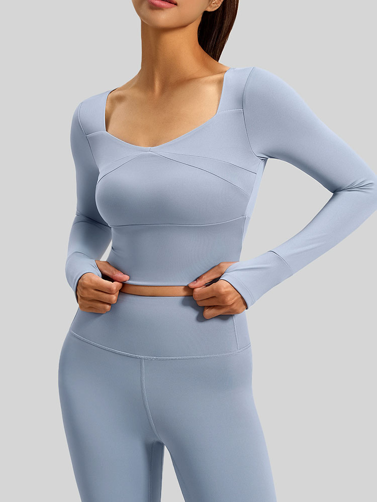 Yoga Fitness Top - Long Sleeve Yoga Top With Removable