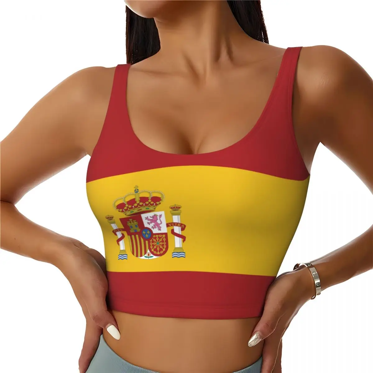 Fitness Of Yoga - Spain Flag Basic Tops Women Samba